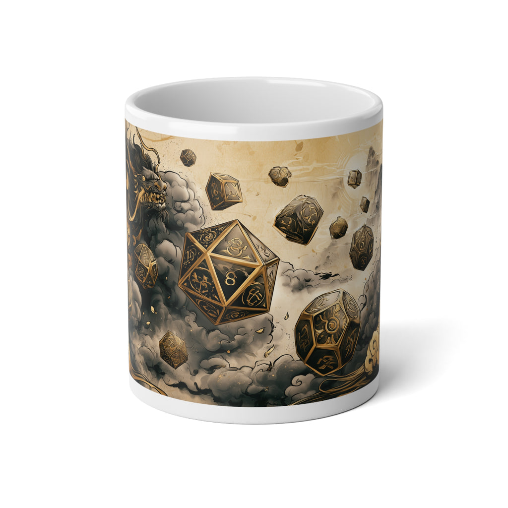 Dice Storm Mug — Polyhedral Dice & Ink Clouds | 20oz Jumbo TTRPG Mug