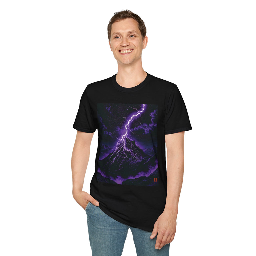 Tribulation Storm Tee — Purple Lightning Mountain | Xianxia Graphic Shirt
