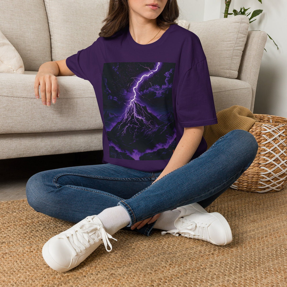 Tribulation Storm Tee — Purple Lightning Mountain | Xianxia Graphic Shirt