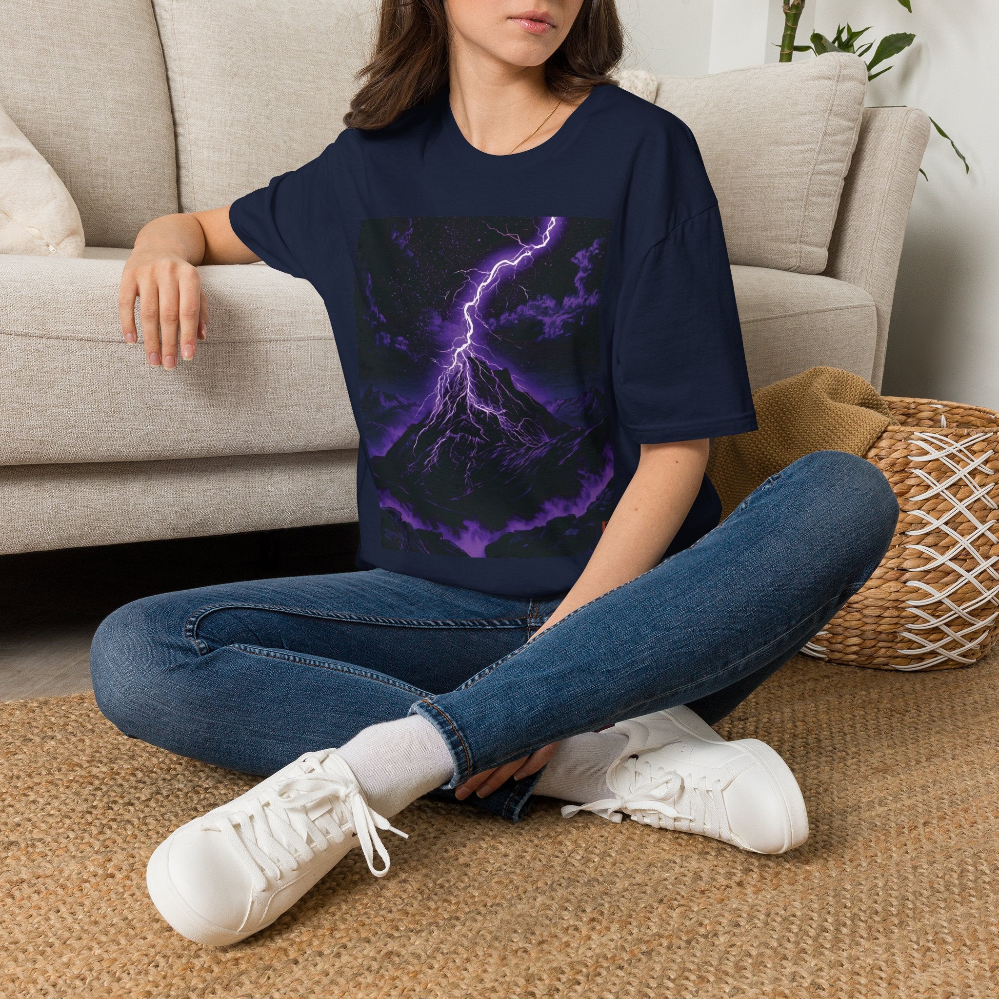 Tribulation Storm Tee — Purple Lightning Mountain | Xianxia Graphic Shirt