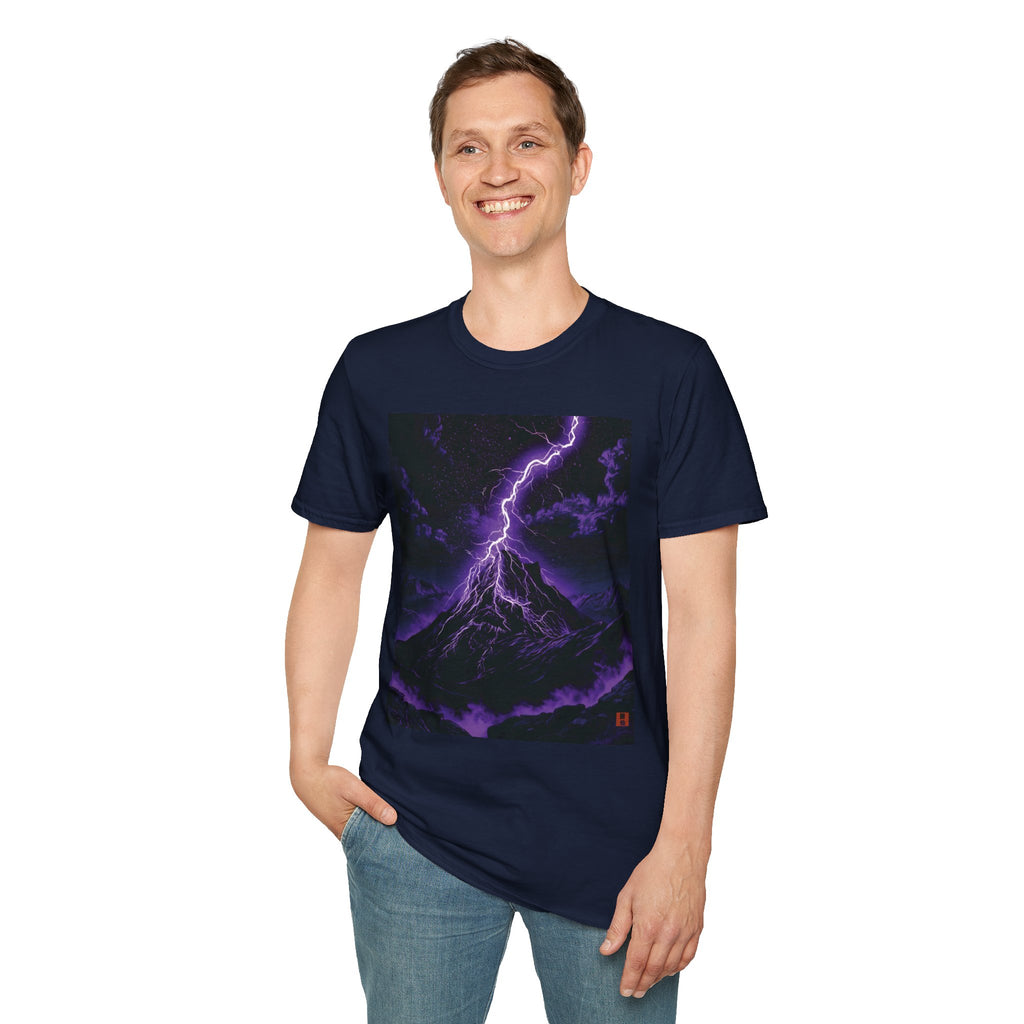 Tribulation Storm Tee — Purple Lightning Mountain | Xianxia Graphic Shirt