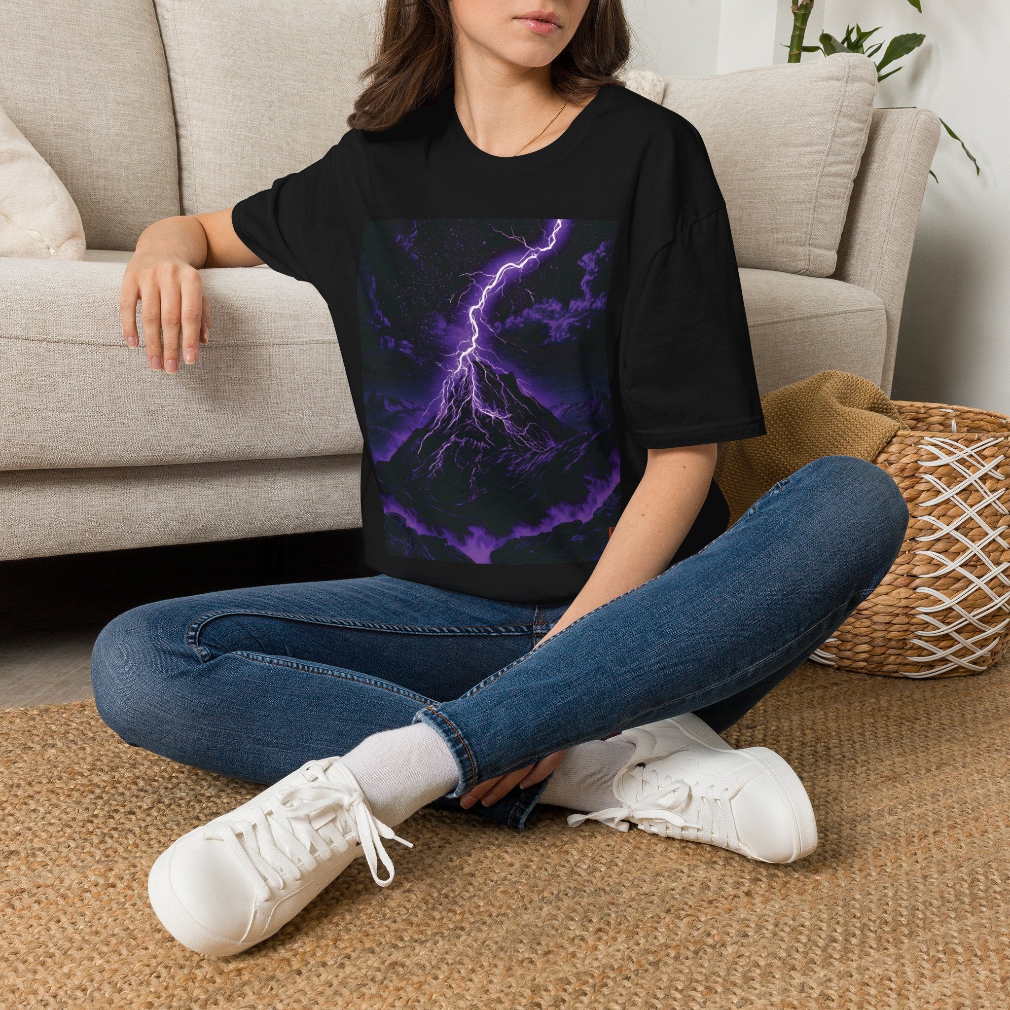 Tribulation Storm Tee — Purple Lightning Mountain | Xianxia Graphic Shirt
