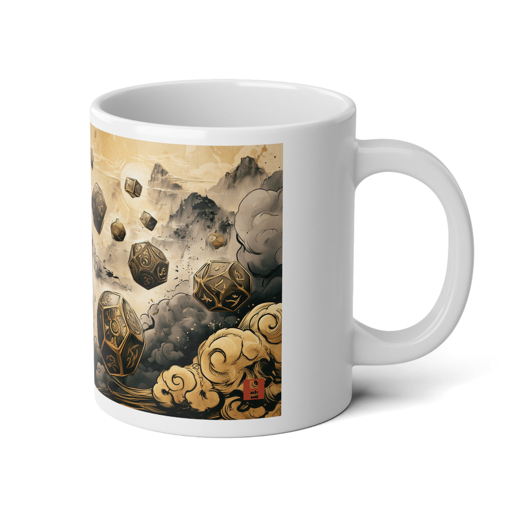 Dice Storm Mug — Polyhedral Dice & Ink Clouds | 20oz Jumbo TTRPG Mug