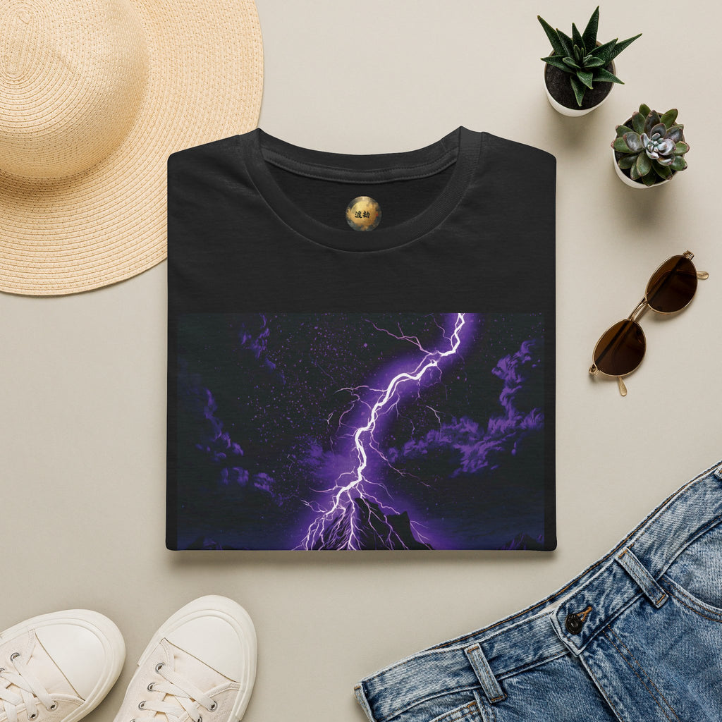 Tribulation Storm Tee — Purple Lightning Mountain | Xianxia Graphic Shirt