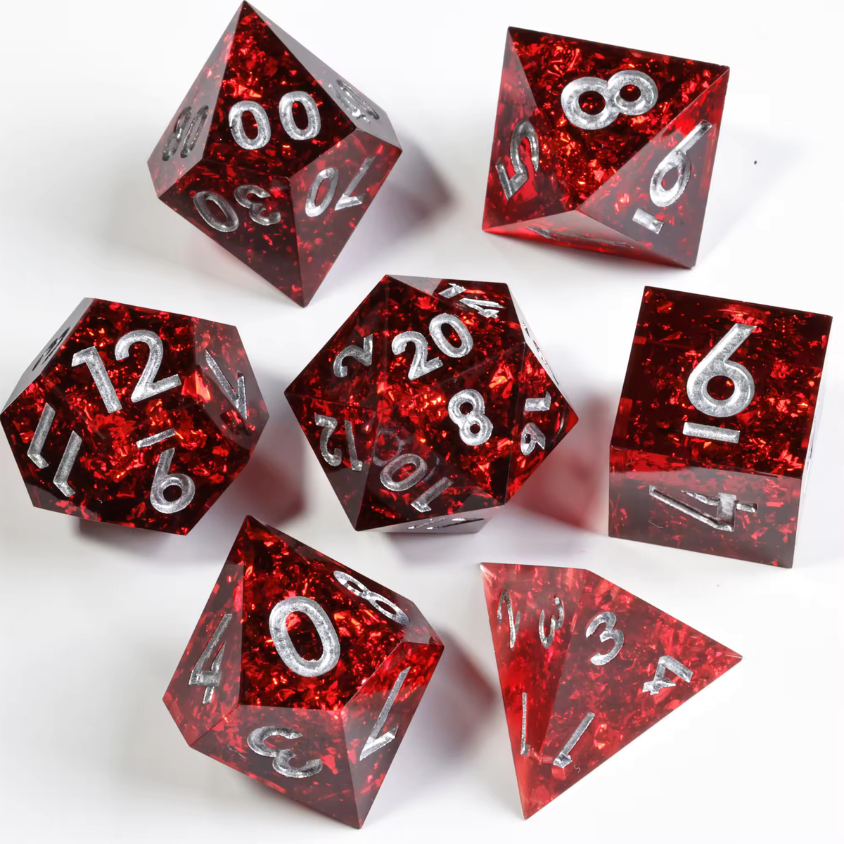 Vermilion Bird Set — Red Foil Sharp Edge Dice | 7-Piece Xianxia D&D Set