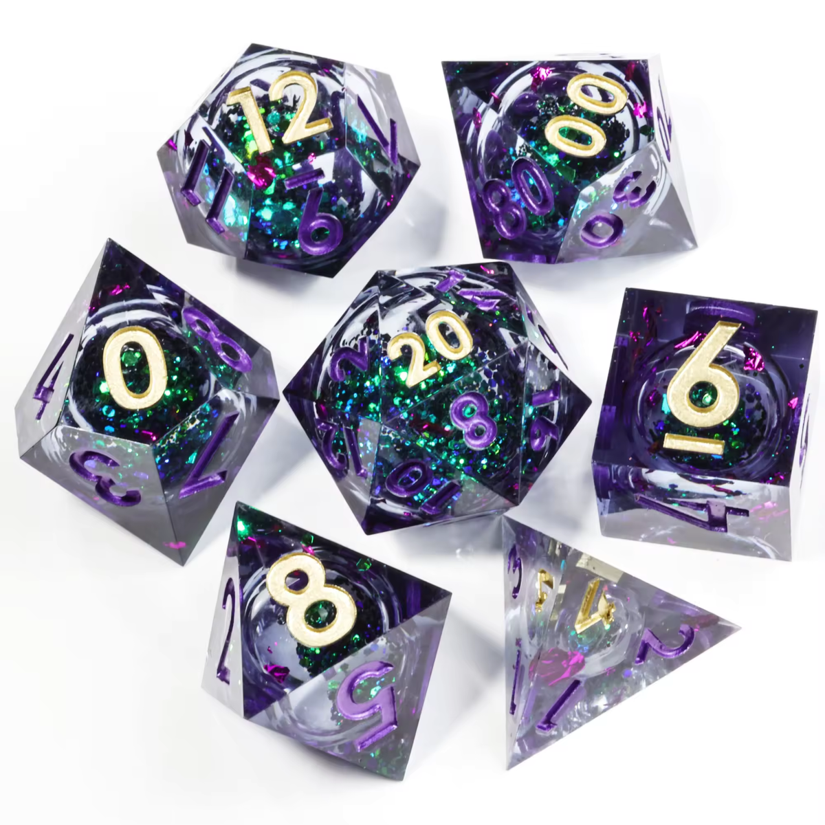 Tribulation Storm Set — Violet Liquid Core Dice | 7-Piece Xianxia D&D Set